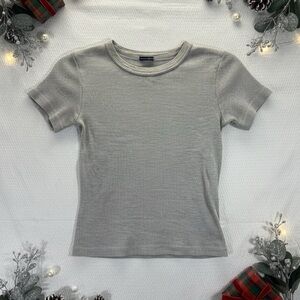 Brandy Melville Grey Ribbed Short Sleeve T-Shirt One Size Clean Girl Aesthetic